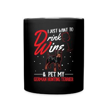 German Hunting Terrier and Wine - Full Colour Mug - black - Front