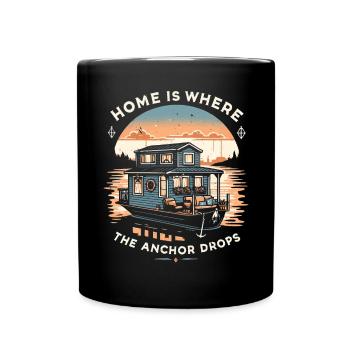 Houseboat Owner Lake Anchor House Boat Boating - Full Colour Mug - black - Front