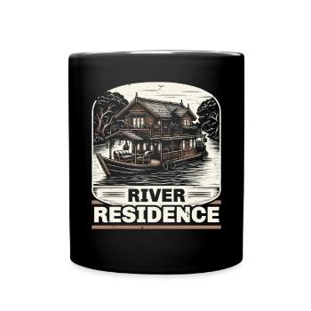 Houseboat Owner Lake Anchor House Boat Boating - Full Colour Mug - black - Front