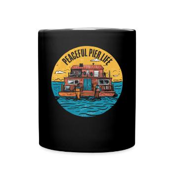 Houseboat Owner Lake Anchor House Boat Boating - Full Colour Mug - black - Front