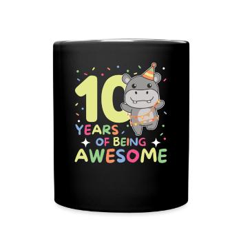 Hippo for 10th birthday children ten years old - Full Colour Mug - black - Front