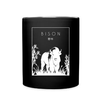 Bison, Chinesisch, Hanzi, Büffel, Amerikanischer Bison - Tasse einfarbig - Schwarz - Vorne