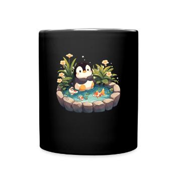 Pinguin Koi Fisch Japanischer Pinguin Niedlich - Tasse einfarbig - Schwarz - Vorne