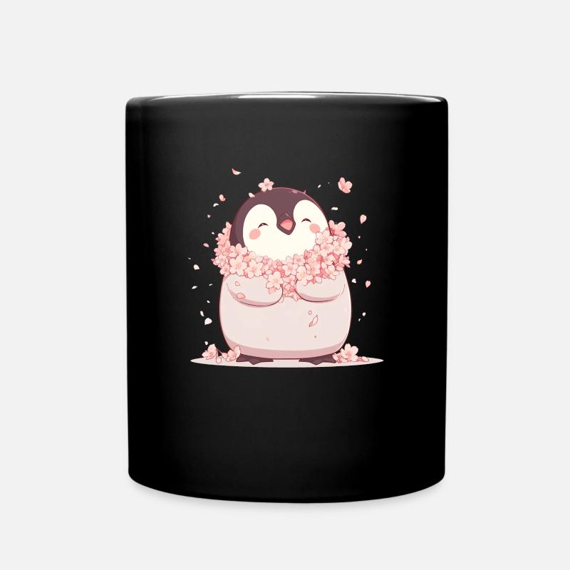 Pingouin Fleurs de cerisier Pingouin japonais mignon - Mug uni - noir
