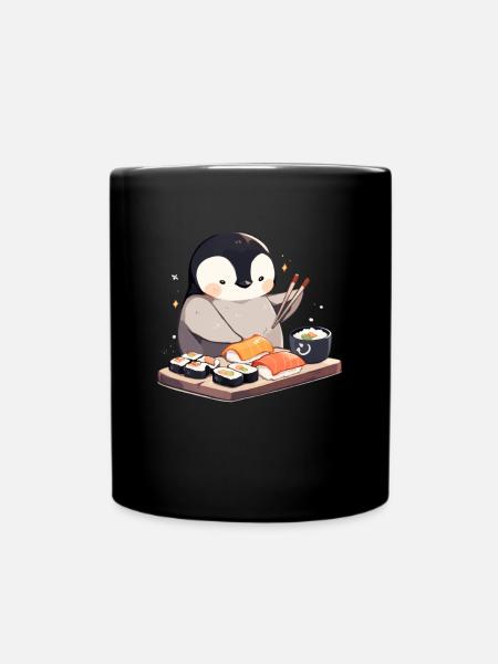 Pinguin Sushi Japanischer Pinguin Niedlich - Tasse einfarbig - Schwarz