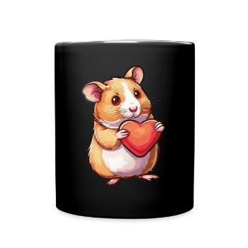 Adorable Hamster Holding Heart Illustration for - Full Colour Mug - black - Front