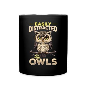 Owl Nocturnal Bird Animal Easily Distracted - Tasse einfarbig - Schwarz - Vorne