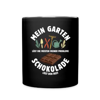 Mein Garten löst meine Probleme - Schoko Spruch - Tasse einfarbig - Schwarz - Vorne