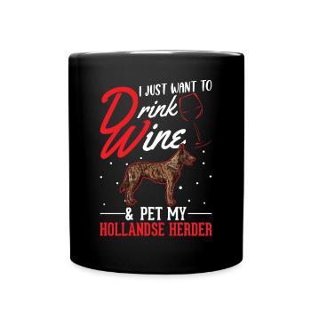 Hollandse Herder und Wein - Tasse einfarbig - Schwarz - Vorne