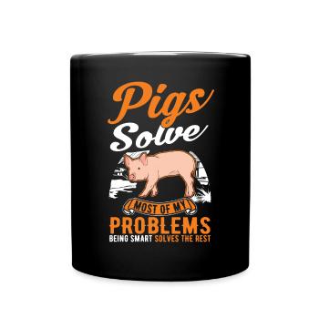 Schweine Geschenk Landwirt Schweinchen - Tasse einfarbig - Schwarz - Vorne