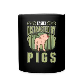 Easily distracted by Pigs Landwirt Schweine - Tasse einfarbig - Schwarz - Vorne