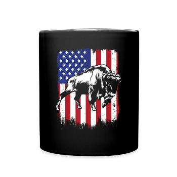 Bison Amerikanische Flagge Büffel Bovinae Amerikanisch - Tasse einfarbig - Schwarz - Vorne