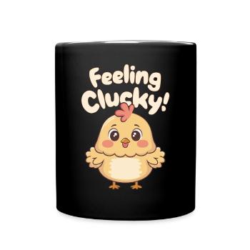 Se sentir chanceux mignon dessin animé Poulet Design - Mug uni - noir - Devant