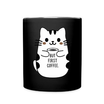 Mais le premier café mignon chat tenant une tasse à café - Mug uni - noir - Devant