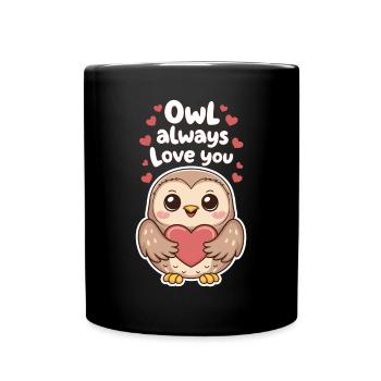 Owl Always Love You Cute Owl Holding Heart - Full Colour Mug - black - Front