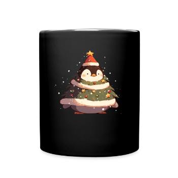 Pinguin Weihnachtsbaum Pinguin Niedlich - Tasse einfarbig - Schwarz - Vorne
