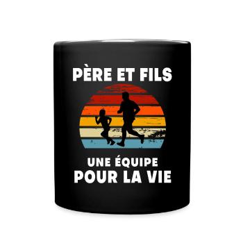Father and Son Running Vintage Retro Sunset Dad - Full Colour Mug - black - Front