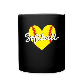Softball Herz - Tasse einfarbig - Schwarz - Vorne