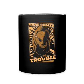 Voici les ennuis Bison d’Amérique du bison Bovinae - Mug uni - noir - Devant