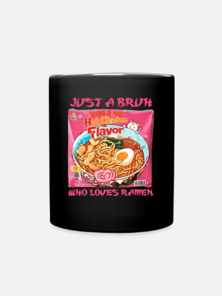 Just A Bruh Who Loves Ramen Cat Instant Noodles - Full Colour Mug - black