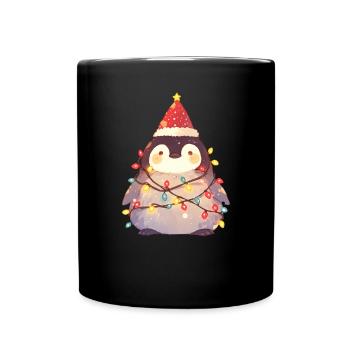 Pinguin Weihnachtslichter Pinguin Niedlich - Tasse einfarbig - Schwarz - Vorne