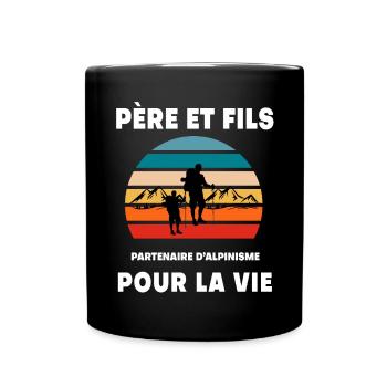 Vater und Sohn Bergsteigen Vintage Retro Papa - Tasse einfarbig - Schwarz - Vorne
