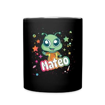MATEO - Beautiful boy name with cute alien - Full Colour Mug - black - Front
