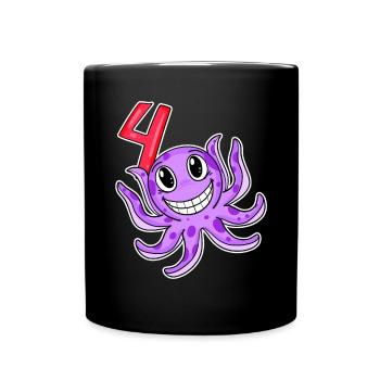 4. Geburtstag Motiv Kraken - vier Jahre alt - Tasse einfarbig - Schwarz - Vorne