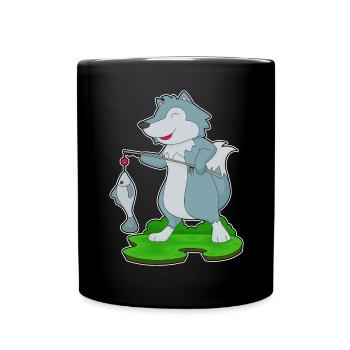 Wolf Angler Fisch Angeln - Tasse einfarbig - Schwarz - Vorne