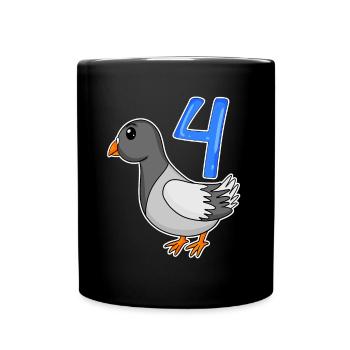 4. Geburtstag Motiv Taube - vier Jahre alt - Tasse einfarbig - Schwarz - Vorne