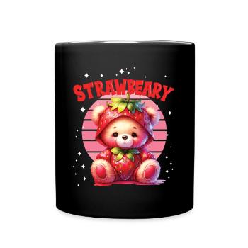 Petit ours kawaii japonais avec des fraises en costume - Mug uni - noir - Devant