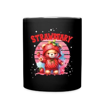 Petit ours kawaii japonais avec des fraises en costume - Mug uni - noir - Devant