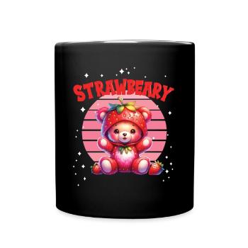 Petit ours kawaii japonais avec des fraises en costume - Mug uni - noir - Devant