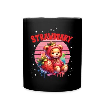 Petit ours kawaii japonais avec des fraises en costume - Mug uni - noir - Devant