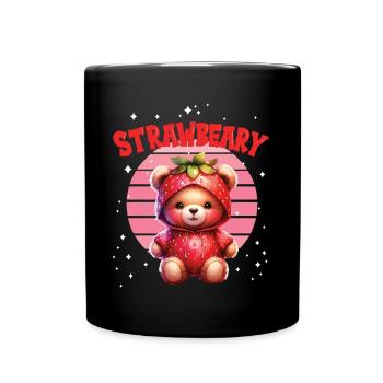 Petit ours kawaii japonais avec des fraises en costume - Mug uni - noir - Devant