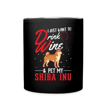 Shiba Inu und Wein - Tasse einfarbig - Schwarz - Vorne