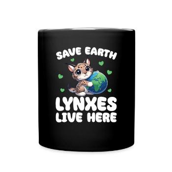Rettet die Erde Luchse leben hier Earth Day - Tasse einfarbig - Schwarz - Vorne