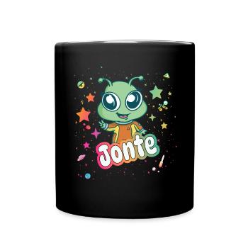 JONTE - Schöner Junge Name mit süßem Alien - Tasse einfarbig - Schwarz - Vorne