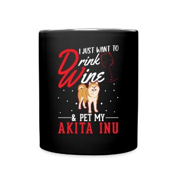 Akita Inu und Wein - Tasse einfarbig - Schwarz - Vorne