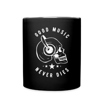 Skull with Headphones Music Never Dies - Full Colour Mug - black - Front