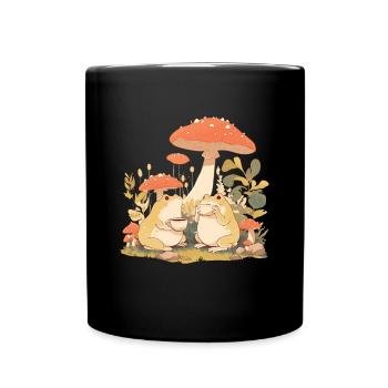 Grenouilles avec des fleurs de champignon à thé cottagecore - Mug uni - noir - Devant