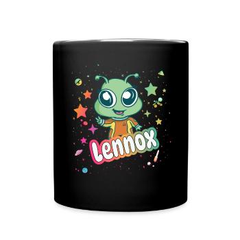 LENNOX - Schöner Junge Name mit süßem Alien - Tasse einfarbig - Schwarz - Vorne