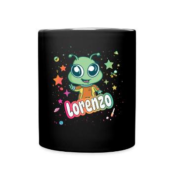 LORENZO - Beautiful boy name with cute alien - Full Colour Mug - black - Front