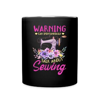 Couture drôle - Avertissement peut parler spontanément - Mug uni - noir - Devant