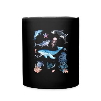 Unterwasserwelt, Meerestiere - Tasse einfarbig - Schwarz - Vorne