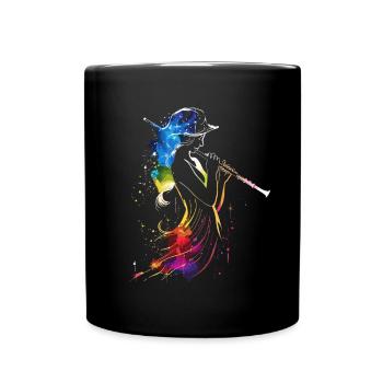 Flötenspielerin Retrowave - Tasse einfarbig - Schwarz - Vorne