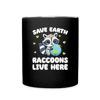 Save the Earth Raccoons live here Earth Day - Full Colour Mug - black - Front