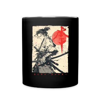 Samurai Fighter - Japanese Ukiyo-e Artwork - Full Colour Mug - black - Front