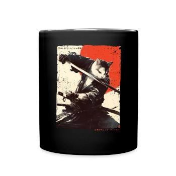 Samurai Cat Kawaii Japanische Ninja Katze - Tasse einfarbig - Schwarz - Vorne
