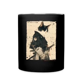 Samurai Cat Kawaii Japanese Ninja Cat - Full Colour Mug - black - Front